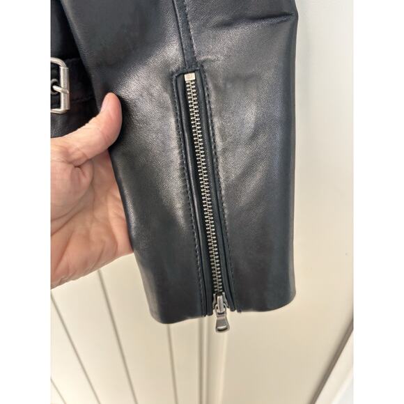 Antonio Melani Black Leather Moto Cropped Biker Motorcycle Jacket Women's Small - Picture 8 of 9